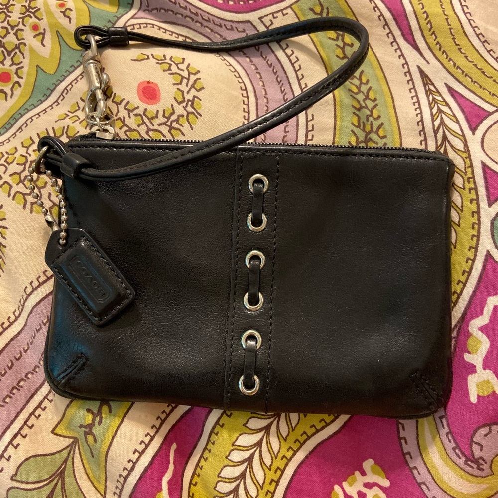 Coach black leather wristlet